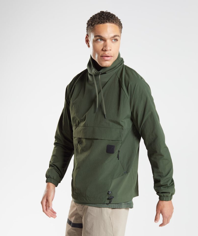 Men's Gymshark Retake Anorak Sweatshirts Olive | CA 836A75